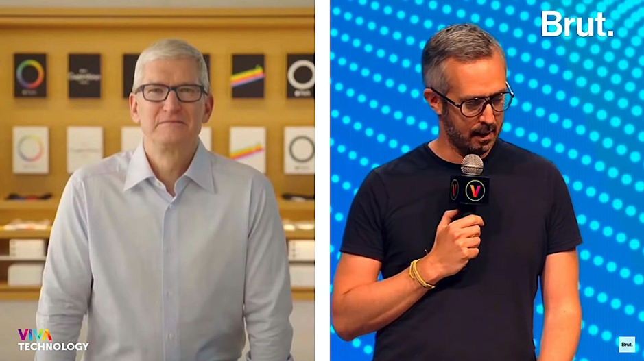 Tim Cook (CEO d'Apple) interviewé à distance par Guillaume Lacroix (cofondateur de Brut) à VivaTech, le 16 juin.