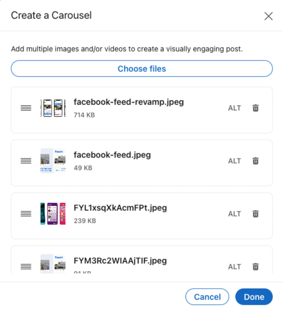 carrousel linkedin ajouter videos